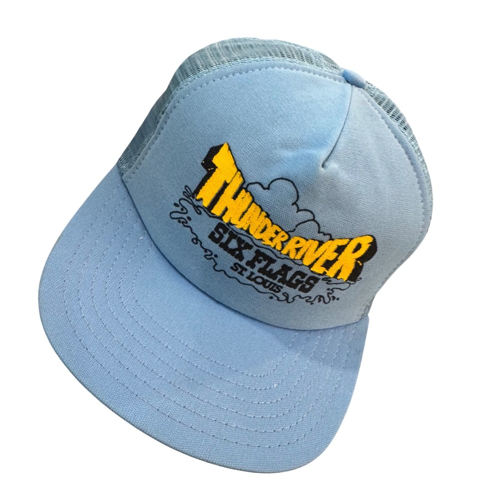 Six Flags Thunder River Trucker Hat Youth Blue Excellent Vintage 90s Made in USA